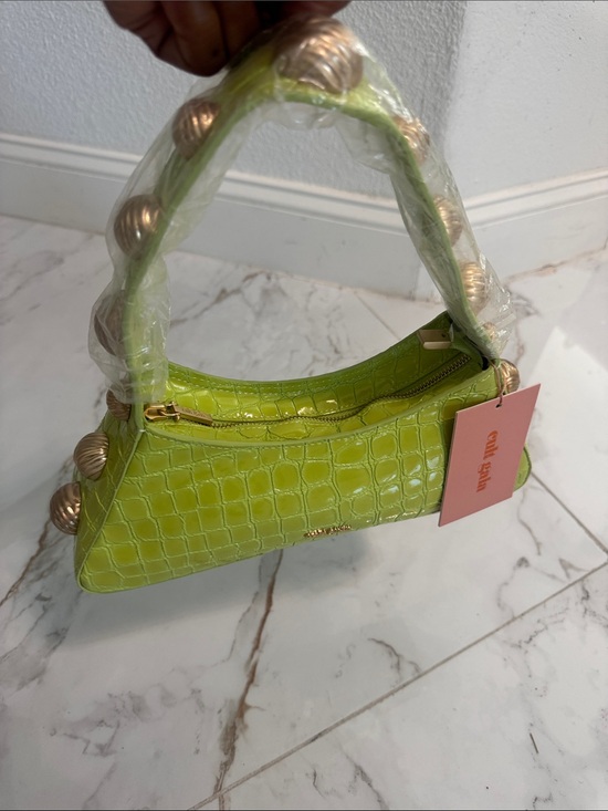 cult gaia Handbags - cult gaia lime croc-embossed mini shoulder bag with beaded handle